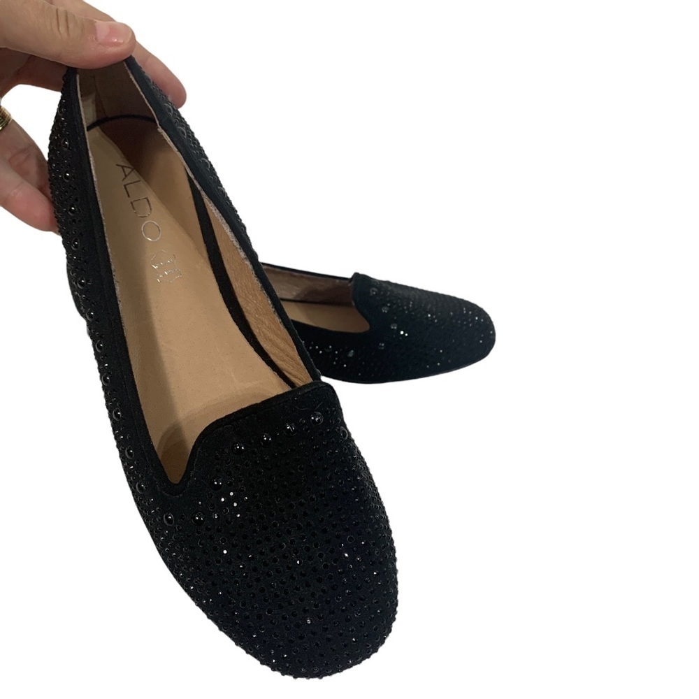 - ALDO Black Jeweled Rhinestone Loafers Slip-on Flats Shoes - Picture 2 of 10